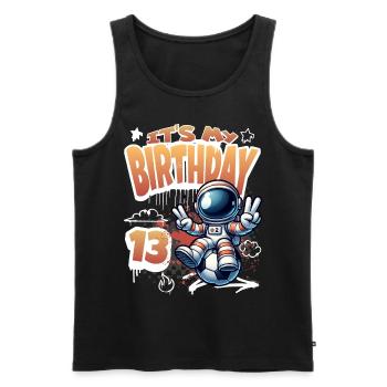 Football Astronaut 13th Birthday - Men's Premium Organic Tank Top - black - Front - AI Model Male 178 light (178cm)