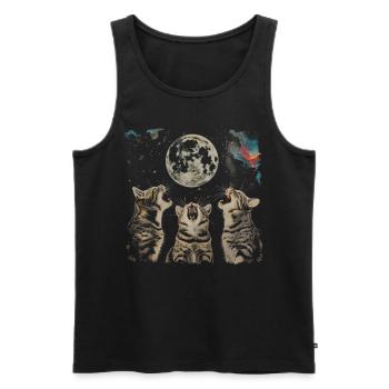 Chat américain à poil court Lune hurlante - Débardeur bio Premium Homme - noir - Devant - Michal (187cm)