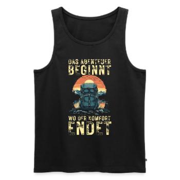 Abenteuer beginnt - Komfort endet Wandern Outdoor - Männer Premium Bio Tank Top - Schwarz - Vorne - AI Model Male 178 light (178cm)