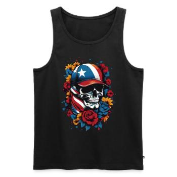 Patriotischer Totenkopf mit Blumendesign - Männer Premium Bio Tank Top - Schwarz - Vorne - Michal (187cm)