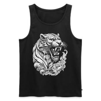 Urban streetwear shirt with tiger print - Men's Premium Organic Tank Top - black - Front - Michal (187cm)
