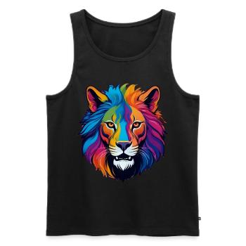 Lion, félin, lionne, dessin de lion - Débardeur bio Premium Homme - noir - Devant - AI Model Male 178 light (178cm)
