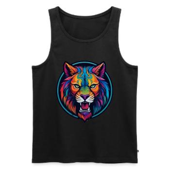 Lion, félin, lionne, dessin de lion - Débardeur bio Premium Homme - noir - Devant - Michal (187cm)