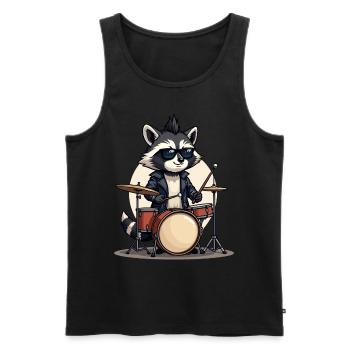 Schlagzeuger, Schlagzeug, Drummer, Musik, Waschbär - Männer Premium Bio Tank Top - Schwarz - Vorne - Michal (187cm)