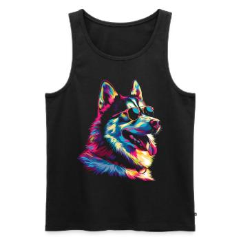 Lunettes de soleil chien Husky Sibérien Popart - Débardeur bio Premium Homme - noir - Devant - Michal (187cm)