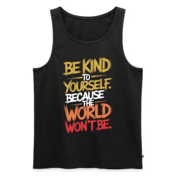 Motivational shirt: Think of yourself - Men's Premium Organic Tank Top - black - Front - Michal (187cm)