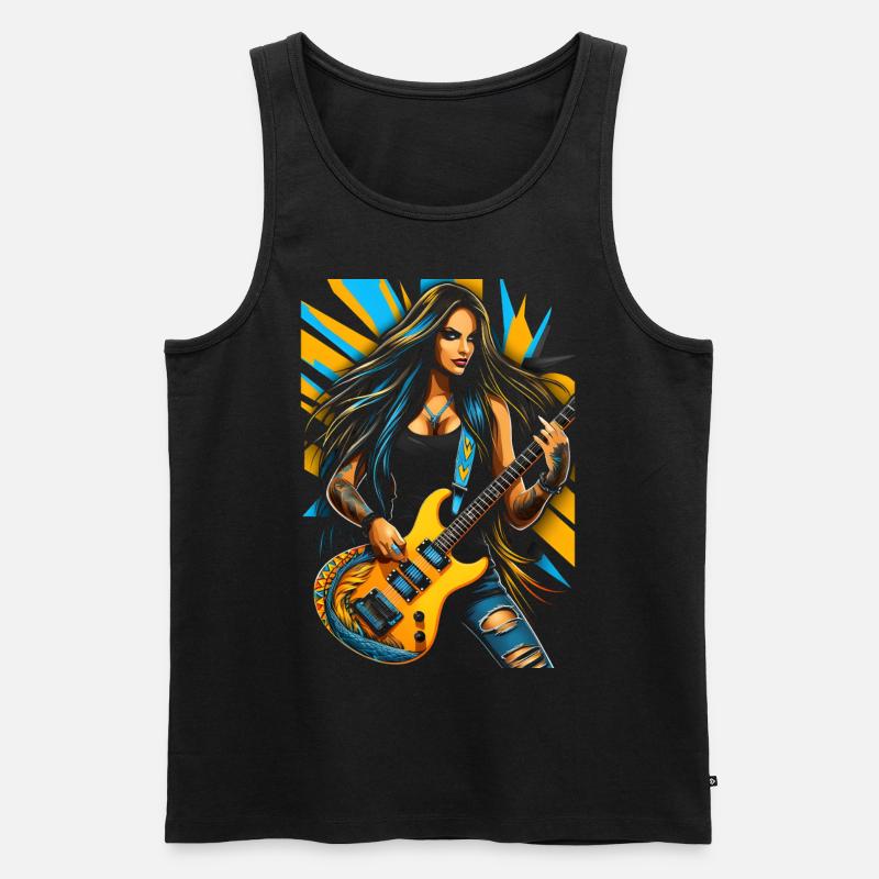 Wilde Gittarendiva mit E-Gitarre - Männer Premium Bio Tank Top - Schwarz
