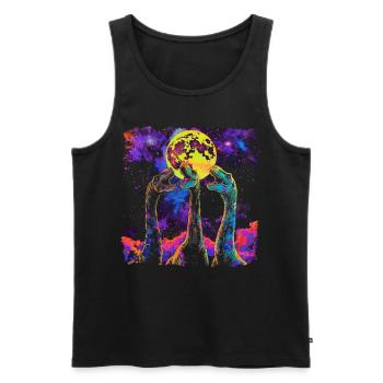 Brachiosaurus Dinosaur Howling Moon - Men's Premium Organic Tank Top - black - Front - AI Model Male 178 light (178cm)