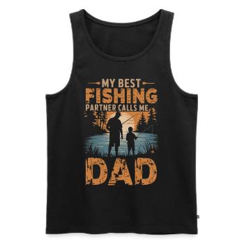 Mon meilleur partenaire de pêche m’appelle papa - Débardeur bio Premium Homme - noir - Devant - Michal (187cm)