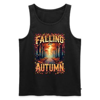 Herbst Frau Natur Blätter Jahreszeit - Männer Premium Bio Tank Top - Schwarz - Vorne - Michal (187cm)
