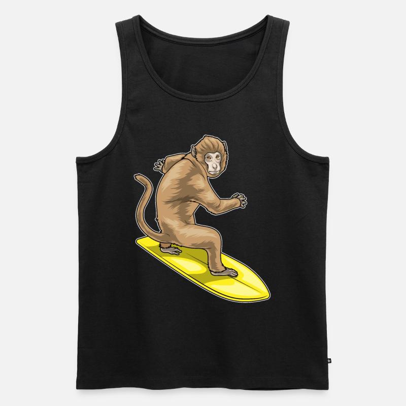 Monkey Surfer Surfboard - Men's Premium Organic Tank Top - black
