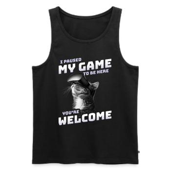 I just paused my game to be here - VR Cat Funny - Men's Premium Organic Tank Top - black - Front - Michal (187cm)