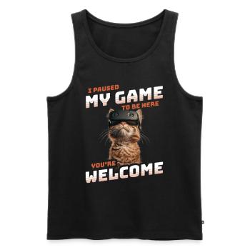 I just paused my game to be here - Cool Cat VR - Men's Premium Organic Tank Top - black - Front - Michal (187cm)