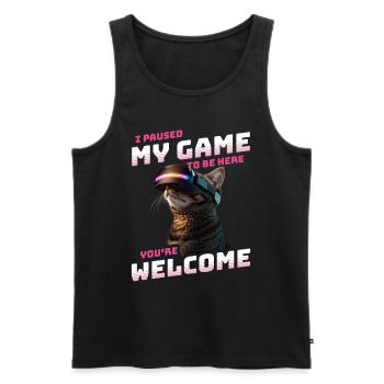 I just paused my game to be here - Gamer Cat VR - Men's Premium Organic Tank Top - black - Front - Michal (187cm)