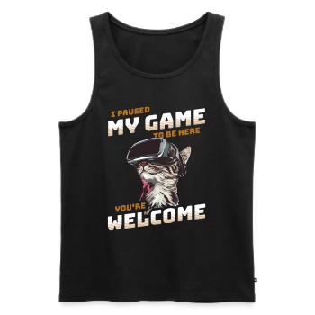 I just paused my game to be here - Cat with VR - Men's Premium Organic Tank Top - black - Front - Michal (187cm)