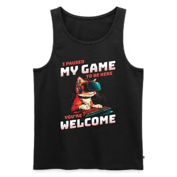 I just paused my game to be here - Cool Cat VR - Men's Premium Organic Tank Top - black - Front - Michal (187cm)