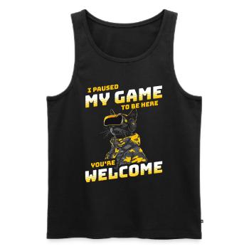 I just paused my game to be here - Cat with VR - Men's Premium Organic Tank Top - black - Front - Michal (187cm)