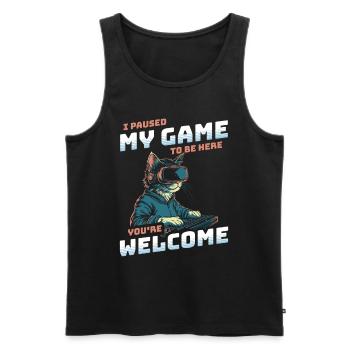 I just paused my game to be here - Katze am Zocken - Men's Premium Organic Tank Top - black - Front - Michal (187cm)