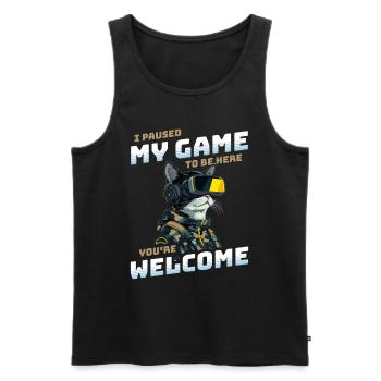I just paused my game to be here - Gamer Cat VR - Men's Premium Organic Tank Top - black - Front - Michal (187cm)