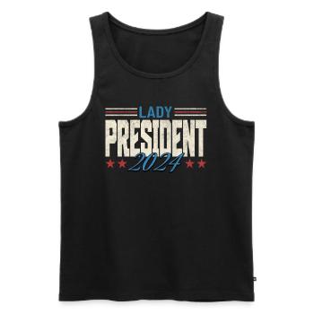 Dame Présidente 2024 : Kamala Harris pour le Progrès - Débardeur bio Premium Homme - noir - Devant - Michal (187cm)