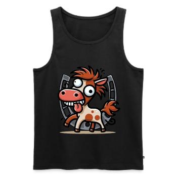 Drôle Cheval Fer à cheval Chevaux Cheval Enfant Enfants - Débardeur bio Premium Homme - noir - Devant - Michal (187cm)