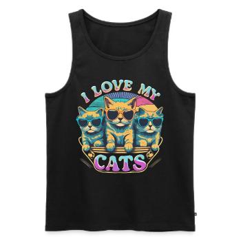 I Love My Cats - Des chats cool avec des lunettes de soleil - Débardeur bio Premium Homme - noir - Devant - Michal (187cm)