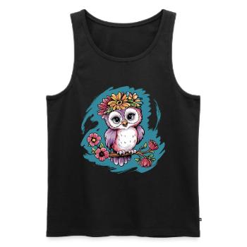 Niedliche Eule Vogel Federn Blumen für einen - Männer Premium Bio Tank Top - Schwarz - Vorne - Michal (187cm)
