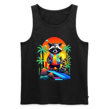 raton laveur rétro au coucher de soleil tropical - Débardeur bio Premium Homme - noir - Devant - Michal (187cm)