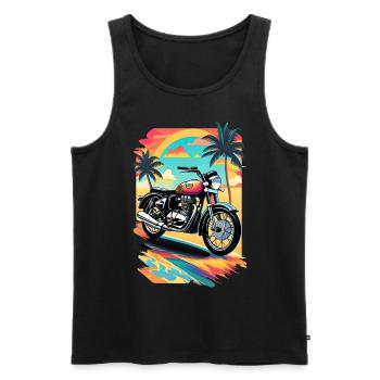 Retro motorcycle on a tropical beach - Men's Premium Organic Tank Top - black - Front - AI Model Male 178 light (178cm)