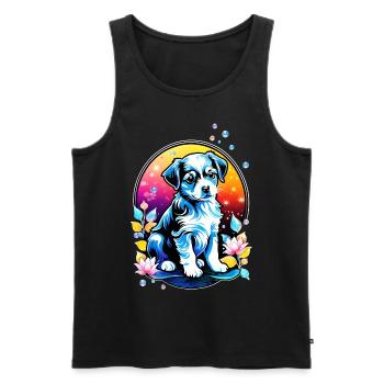 Cute puppy with lotus flowers - Men's Premium Organic Tank Top - black - Front - AI Model Male 178 light (178cm)