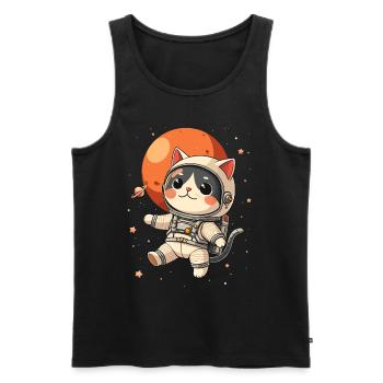 Chat, Espace, Astronaute, Espace, Kawaii - Débardeur bio Premium Homme - noir - Devant - Michal (187cm)