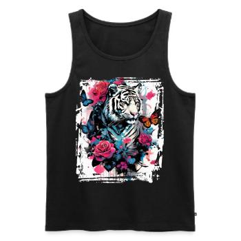 Majestic tiger with butterflies and roses - Men's Premium Organic Tank Top - black - Front - AI Model Male 178 light (178cm)