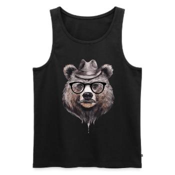 Lustiger Bär mit Hut und Brille für einen Bären - Männer Premium Bio Tank Top - Schwarz - Vorne - Michal (187cm)