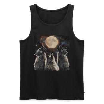 Keeshond Dog Howling Moon - Men's Premium Organic Tank Top - black - Front - AI Model Male 178 light (178cm)