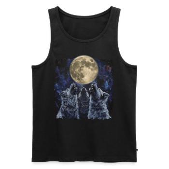 Keeshond Dog Howling Moon - Men's Premium Organic Tank Top - black - Front - AI Model Male 178 light (178cm)