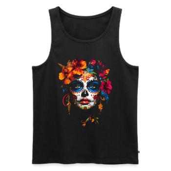Coloré La Catrina Sugar Skull Femme avec des fleurs - Débardeur bio Premium Homme - noir - Devant - Michal (187cm)