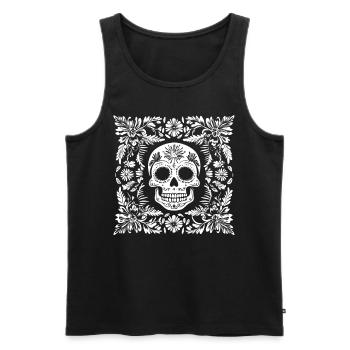 Floraler Sugar Skull im Rahmen für Tag der Toten - Männer Premium Bio Tank Top - Schwarz - Vorne - AI Model Male 178 light (178cm)