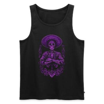 Squelette violet avec illustration de sombrero - Débardeur bio Premium Homme - noir - Devant - Michal (187cm)