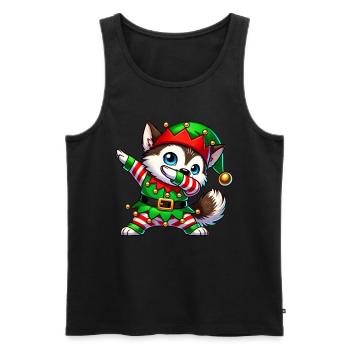 Christmas Husky Elf Funny Husky Lover - Men's Premium Organic Tank Top - black - Front - AI Model Male 178 light (178cm)