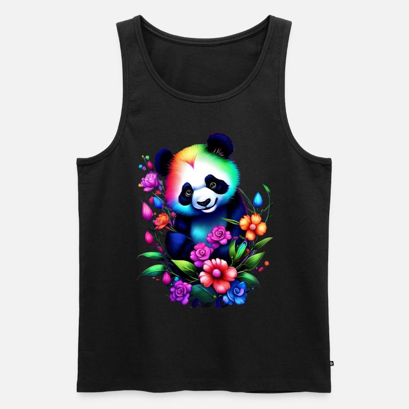 Regenbogenpanda mit Blumen Verträumte Fantasykunst - Männer Premium Bio Tank Top - Schwarz