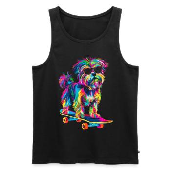 Malteser Hund Skateboard Sonnenbrille Popart - Männer Premium Bio Tank Top - Schwarz - Vorne - Michal (187cm)