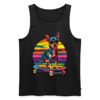Zwergpinscher Hund Skateboard Sonnenbrille Popart - Männer Premium Bio Tank Top - Schwarz - Vorne - Michal (187cm)