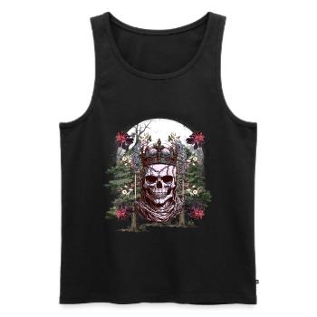 Halloween Crâne Mystique Squelette Roi Fleurs - Débardeur bio Premium Homme - noir - Devant - Michal (187cm)