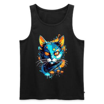 Bunte kosmische Katze - Männer Premium Bio Tank Top - Schwarz - Vorne - AI Model Male 178 light (178cm)