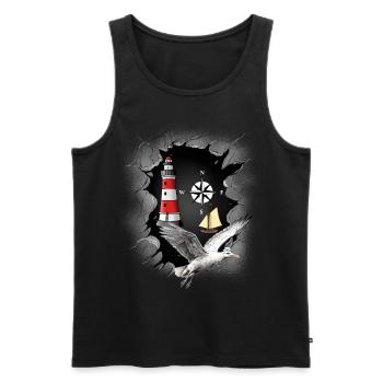 Seagull Lighthouse Compass Lighthouses Seagulls - Men's Premium Organic Tank Top - black - Front - AI Model Male 178 light (178cm)