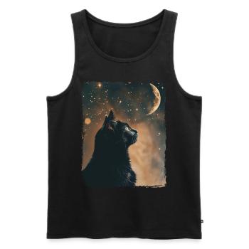 Schwarze Katze Tier Sterne Vollmond Nacht Sternenhimmel - Männer Premium Bio Tank Top - Schwarz - Vorne - Michal (187cm)