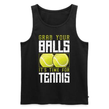 Funny Tennis Player Racket Pun - Men's Premium Organic Tank Top - black - Front - Michal (187cm)