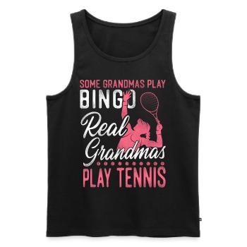 Drôle de joueur de tennis raquette grand-mère - Débardeur bio Premium Homme - noir - Devant - Michal (187cm)