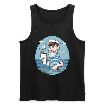 Vintage Seemann genießt Kaffee Nautisch - Männer Premium Bio Tank Top - Schwarz - Vorne - AI Model Male 178 light (178cm)