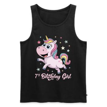 Licorne drôle 7e anniversaire fille - Débardeur bio Premium Homme - noir - Devant - Michal (187cm)